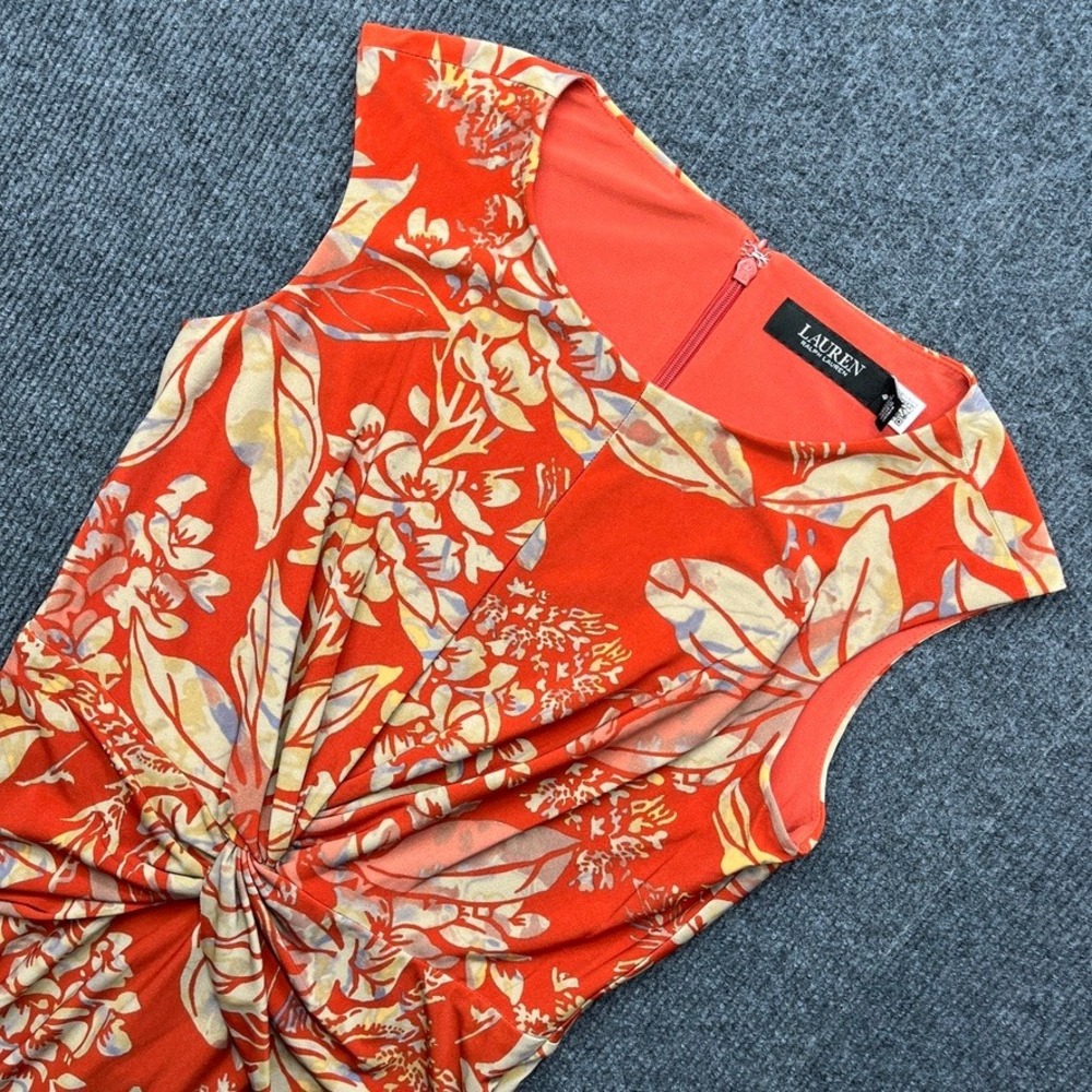 Lauren Ralph Lauren Red Floral Twist Front Midi Dress 4P NWT Boho Wedding Guest